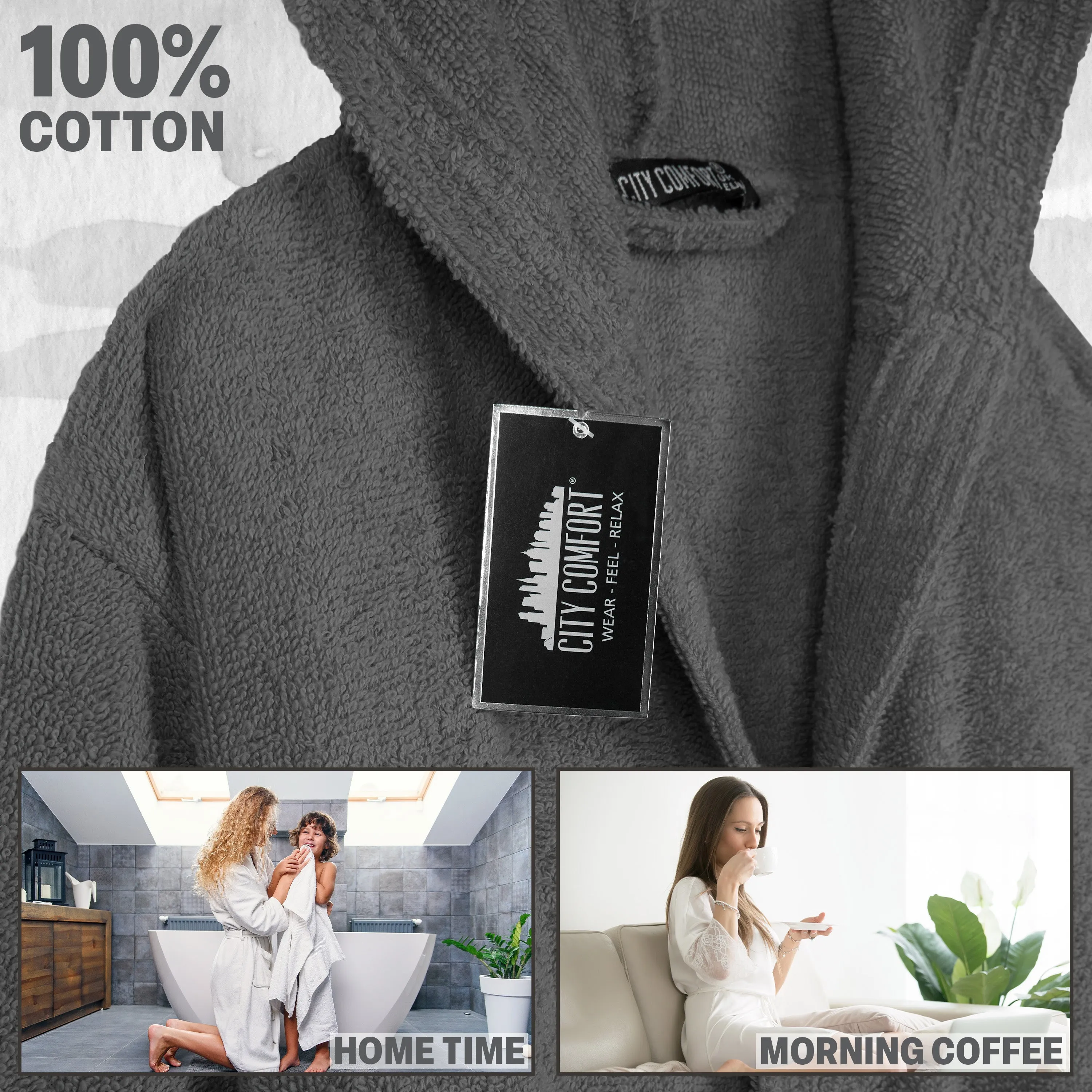 Hooded Bath Robes for Women - Absorbent Cotton Terry Towelling Bathrobe
