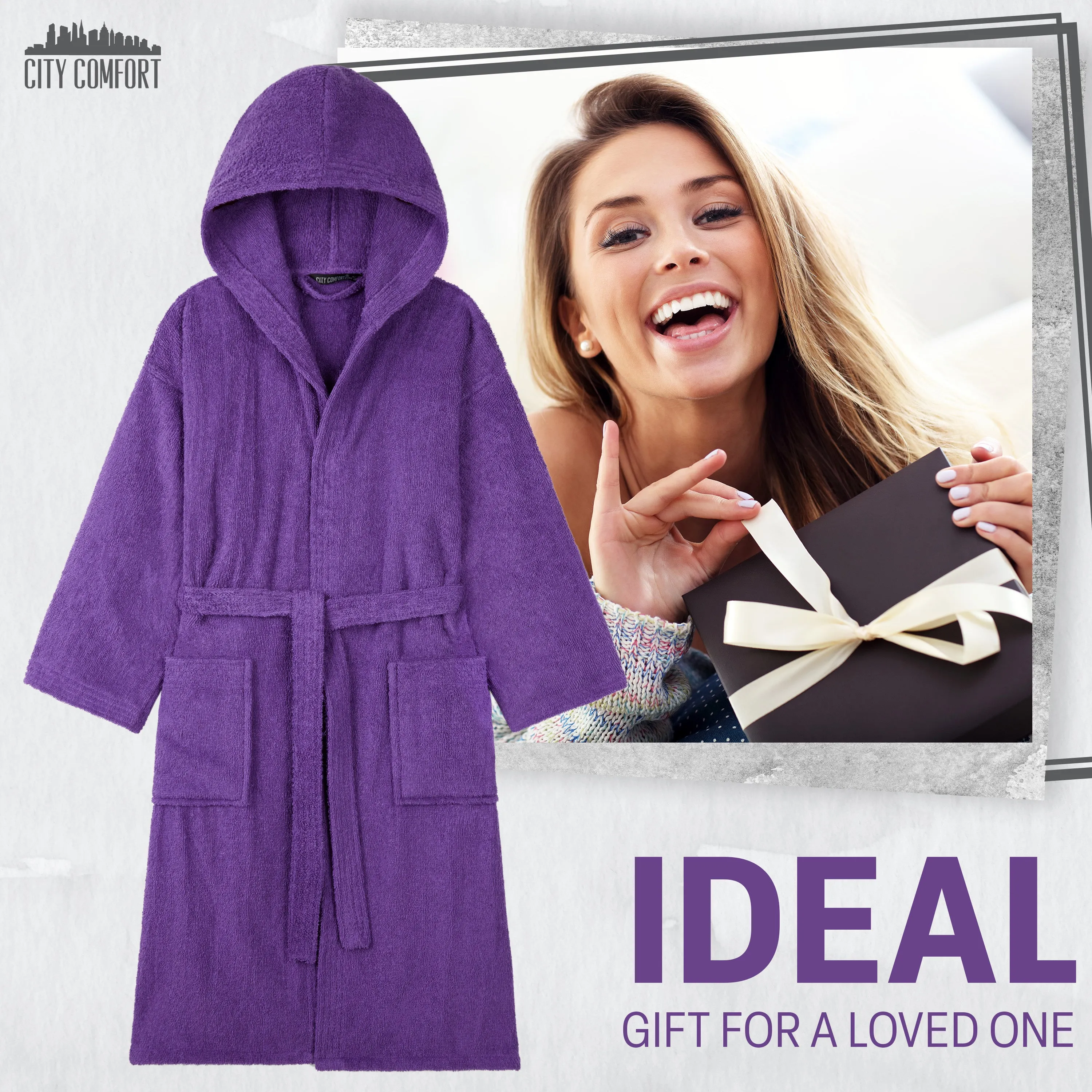 Hooded Bath Robes for Women - Absorbent Cotton Terry Towelling Bathrobe