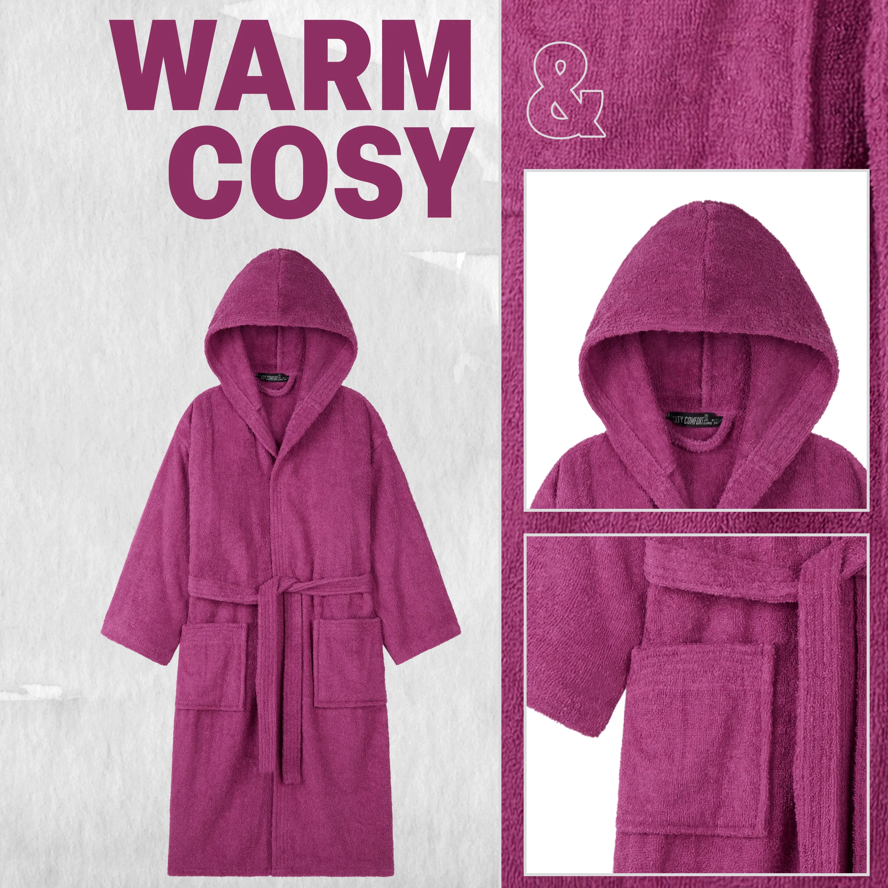 Hooded Bath Robes for Women - Absorbent Cotton Terry Towelling Bathrobe