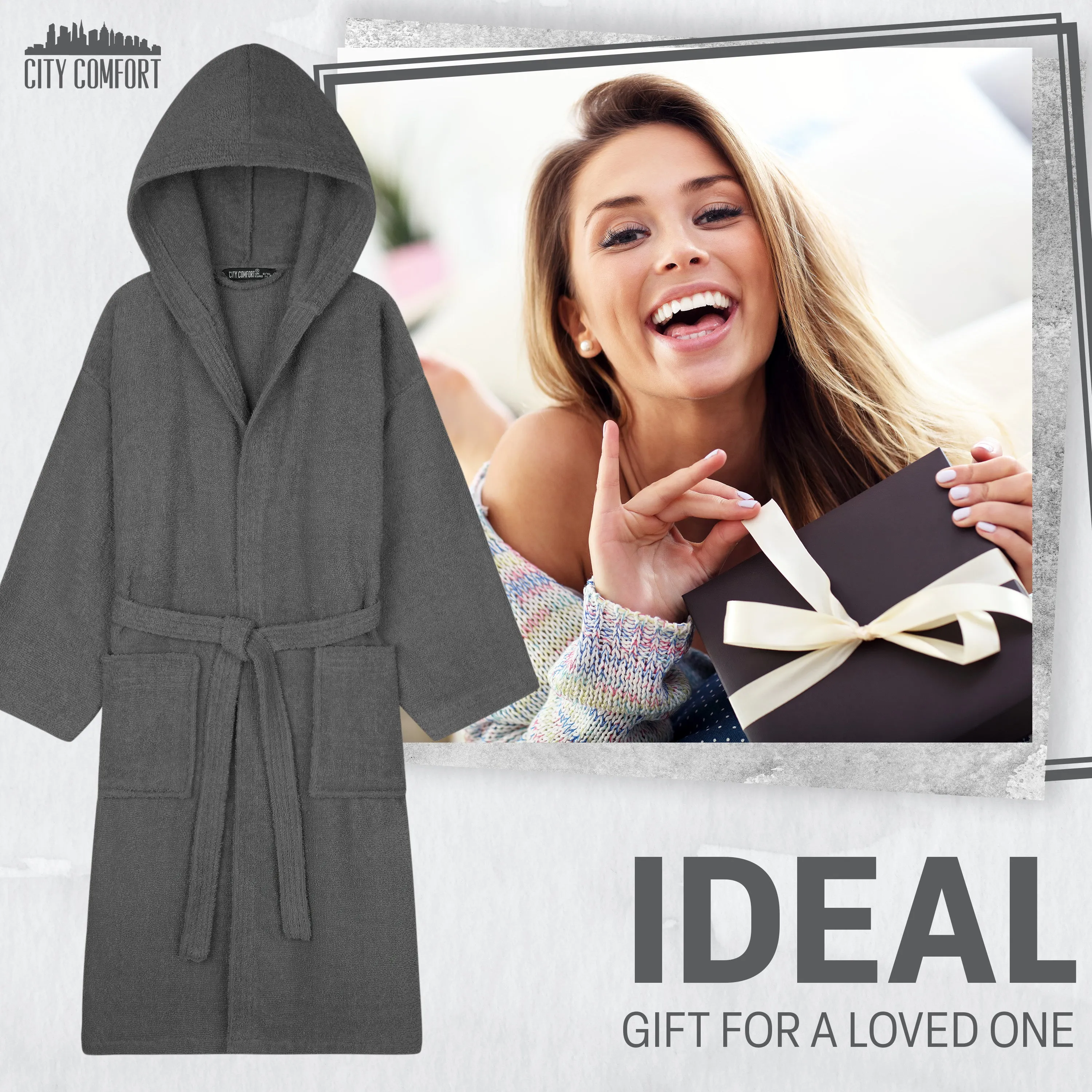 Hooded Bath Robes for Women - Absorbent Cotton Terry Towelling Bathrobe