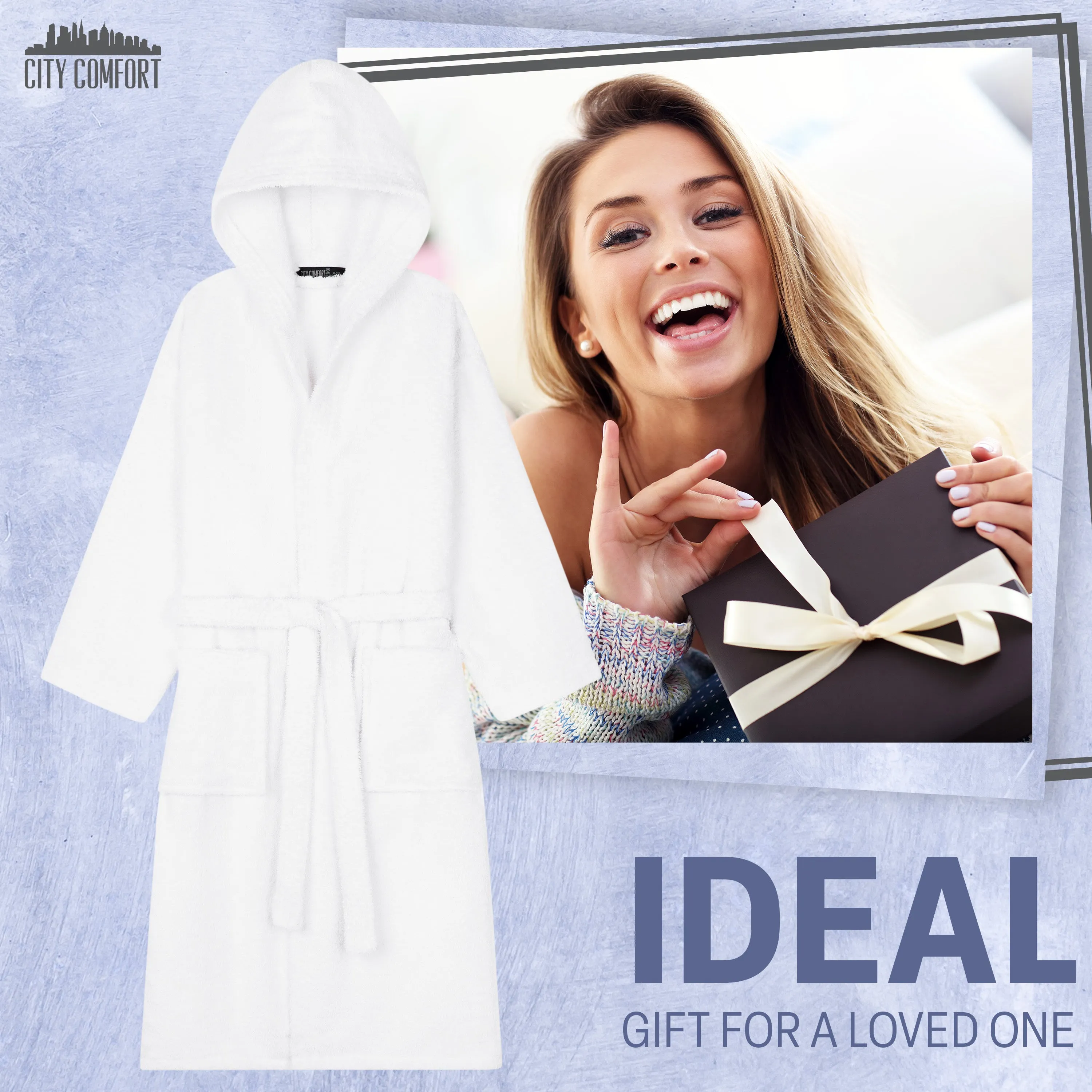 Hooded Bath Robes for Women - Absorbent Cotton Terry Towelling Bathrobe