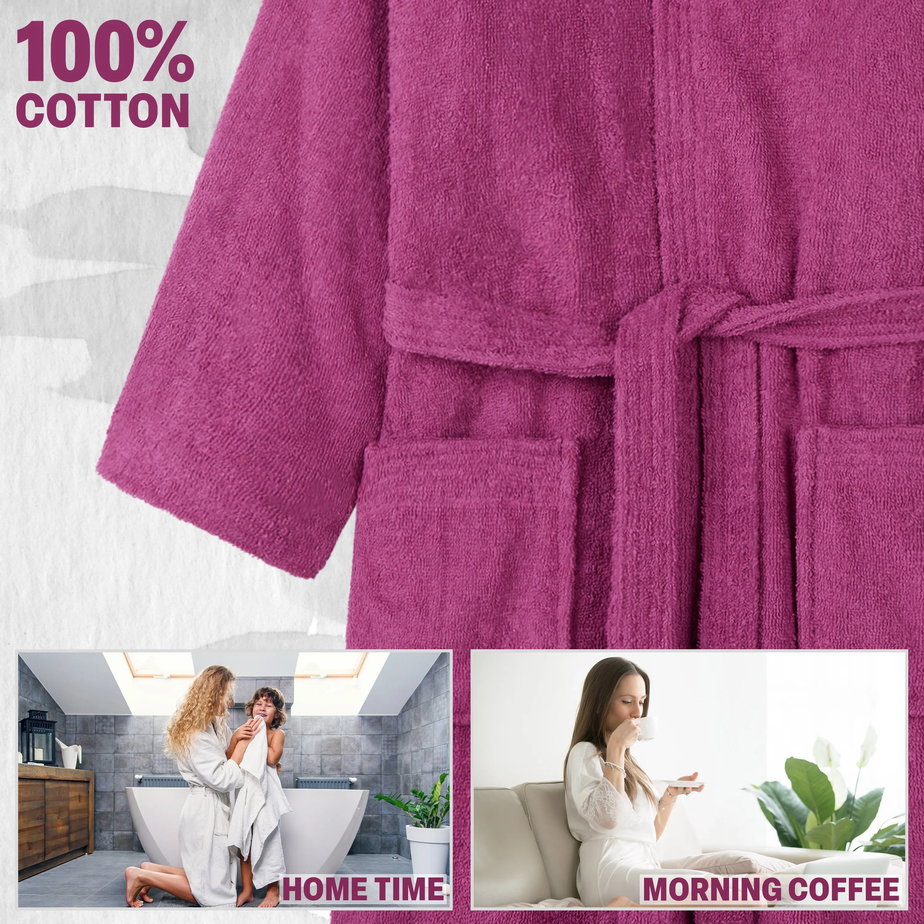 Hooded Bath Robes for Women - Absorbent Cotton Terry Towelling Bathrobe