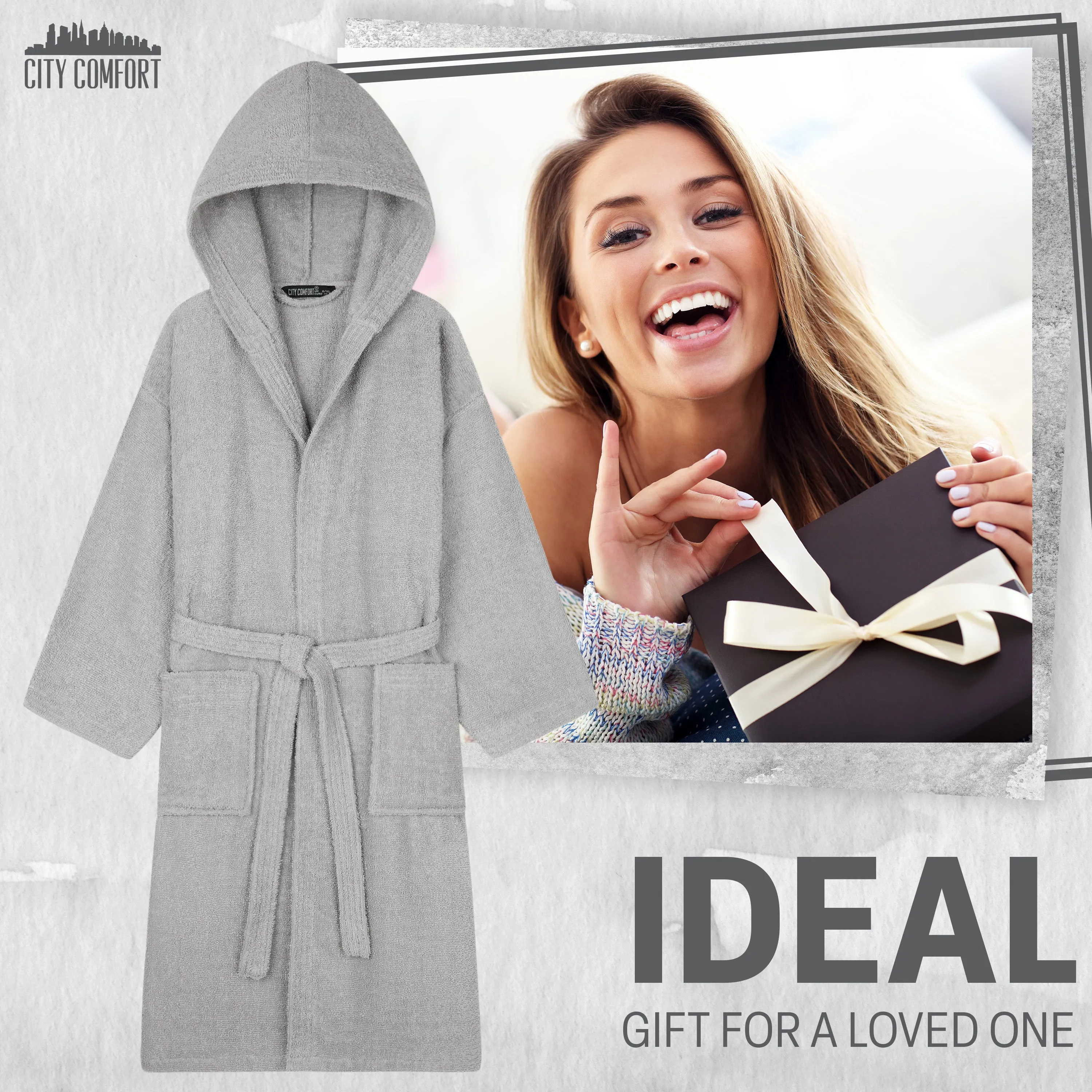 Hooded Bath Robes for Women - Absorbent Cotton Terry Towelling Bathrobe