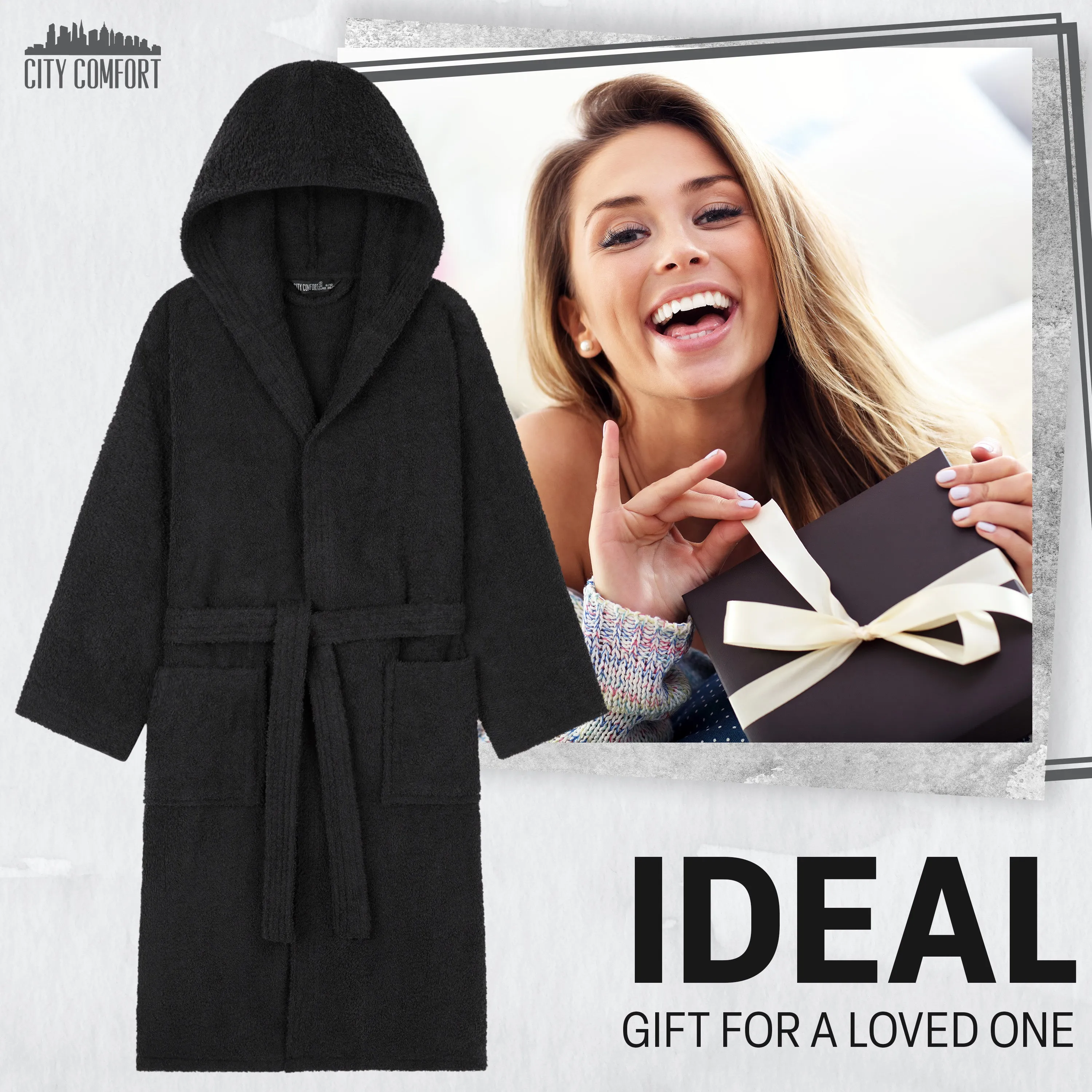 Hooded Bath Robes for Women - Absorbent Cotton Terry Towelling Bathrobe
