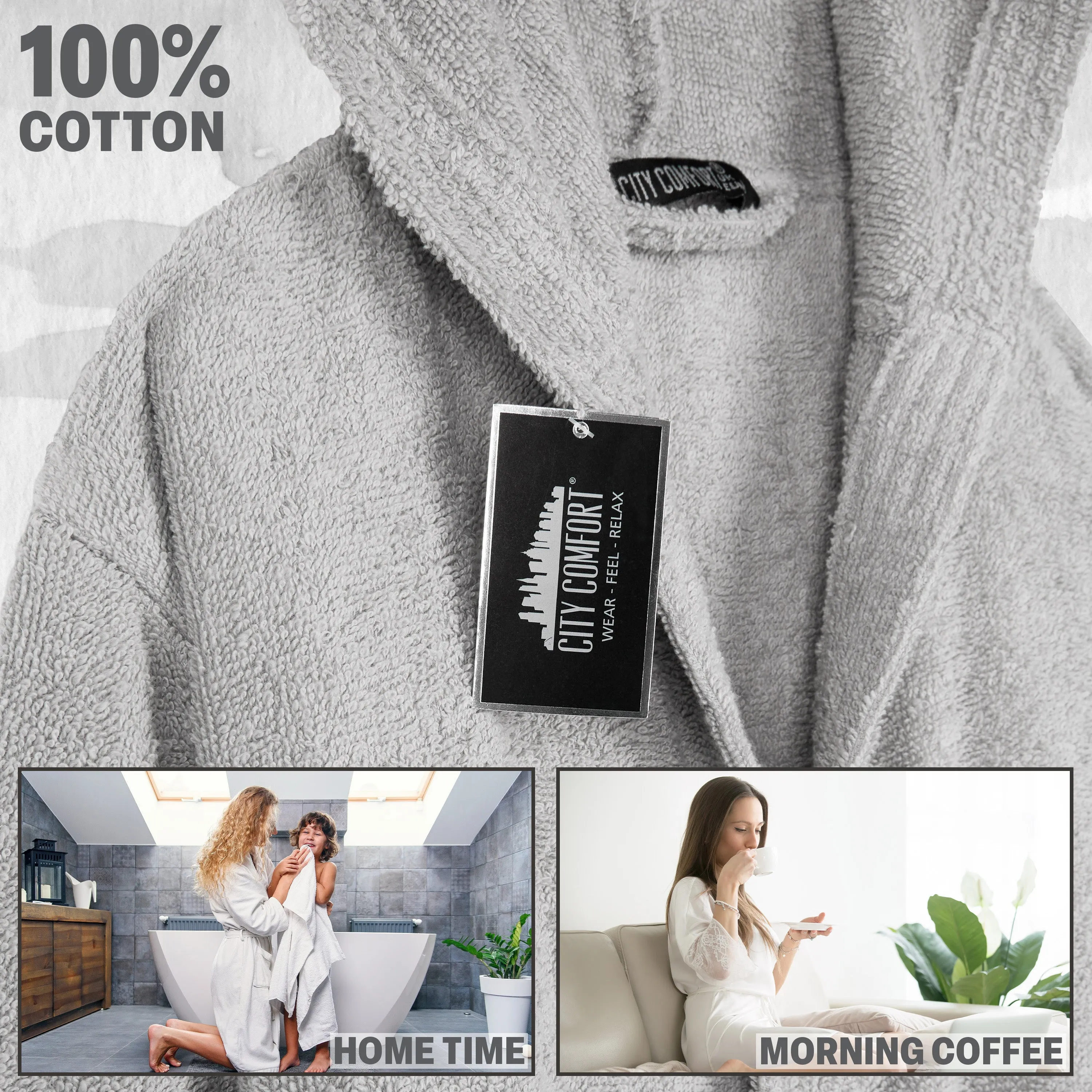 Hooded Bath Robes for Women - Absorbent Cotton Terry Towelling Bathrobe