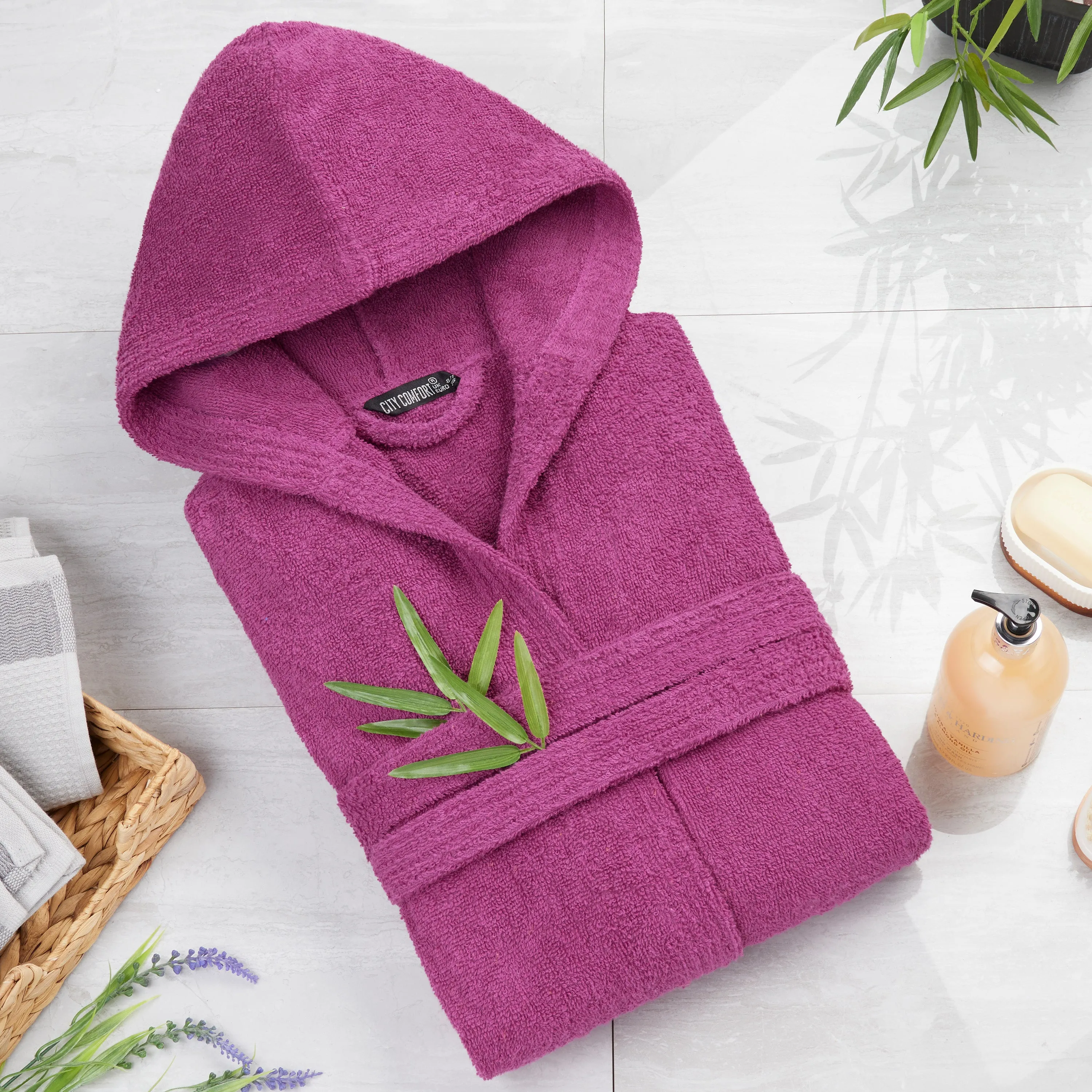 Hooded Bath Robes for Women - Absorbent Cotton Terry Towelling Bathrobe