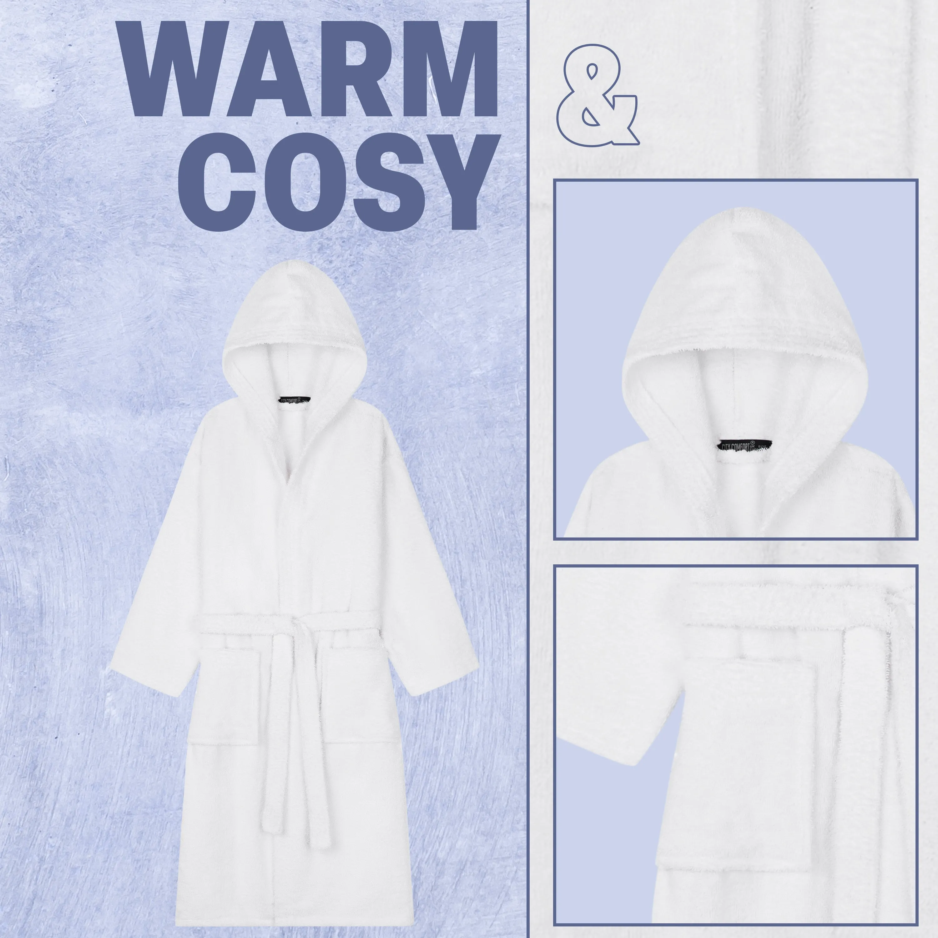 Hooded Bath Robes for Women - Absorbent Cotton Terry Towelling Bathrobe