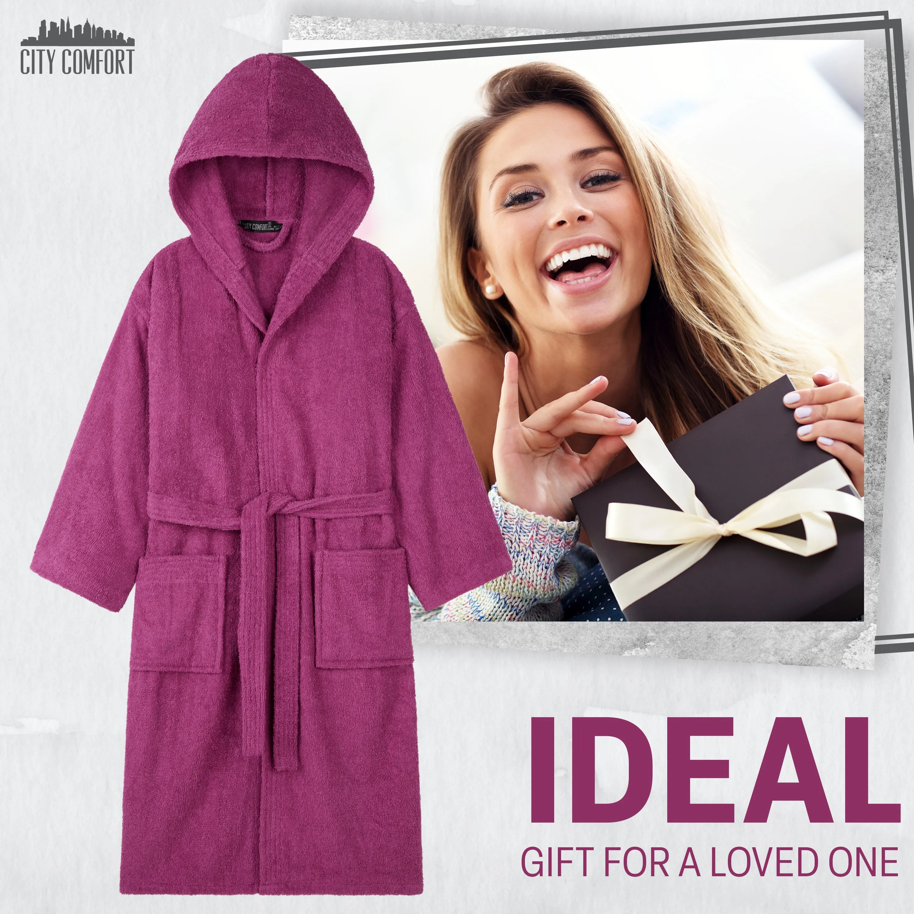 Hooded Bath Robes for Women - Absorbent Cotton Terry Towelling Bathrobe