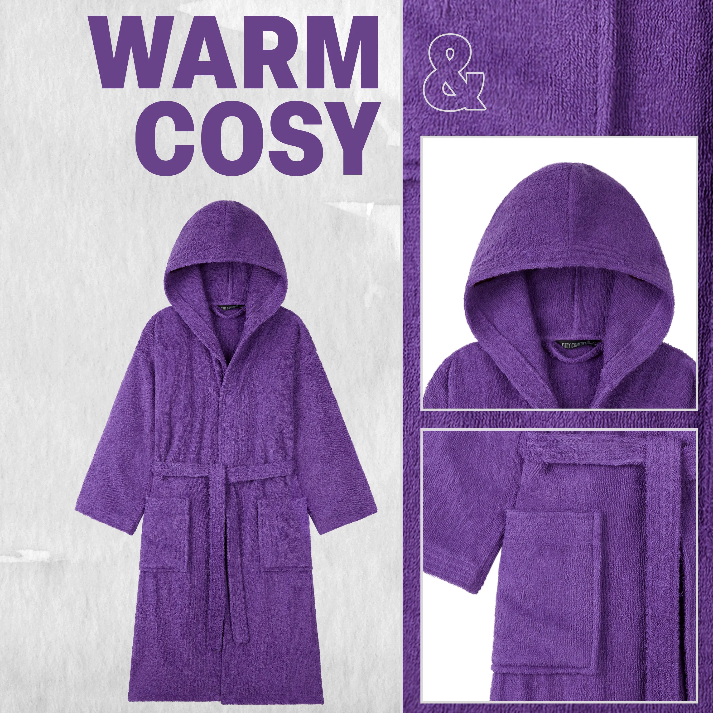 Hooded Bath Robes for Women - Absorbent Cotton Terry Towelling Bathrobe