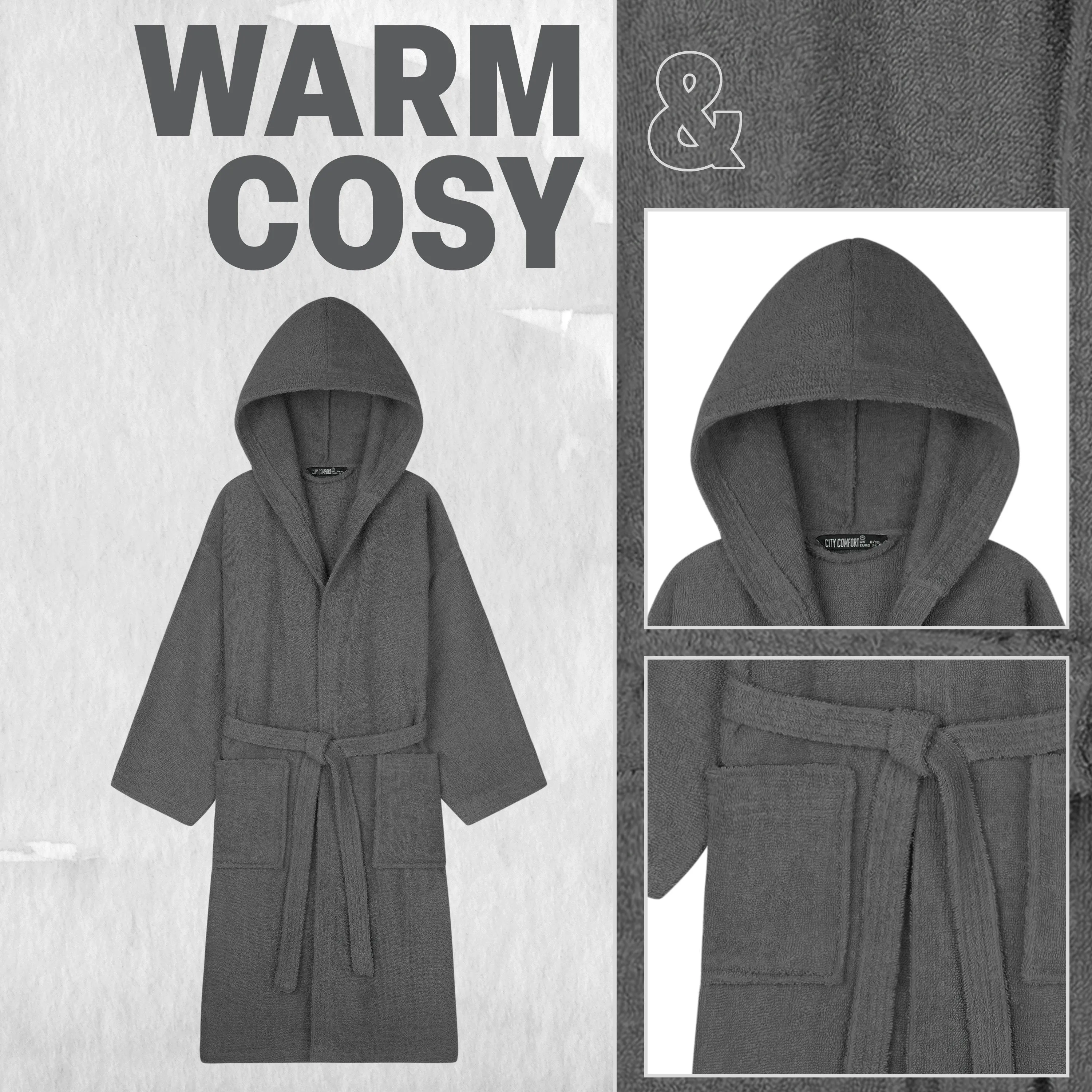 Hooded Bath Robes for Women - Absorbent Cotton Terry Towelling Bathrobe