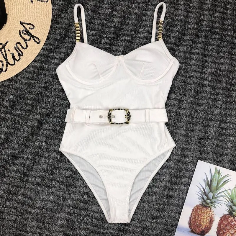 Hot Plain Belt High Rise High Cut Swimsuits