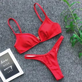 Hot Plain Cotton Mid Rise Thong Bottom Bikinis