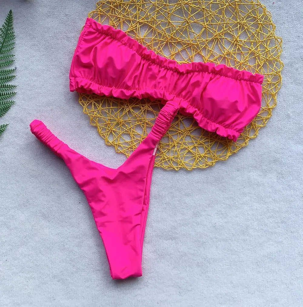 Hot Plain Flapper Thong Bottom Tube Bikinis