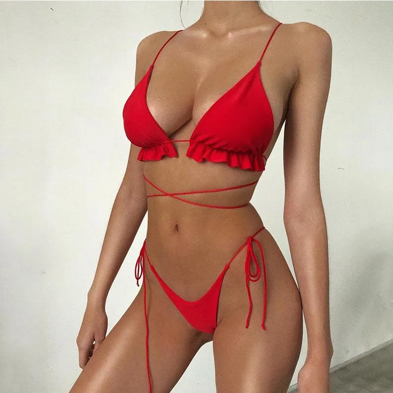 Hot Plain Strappy Low Rise Thong Bottom Bikinis