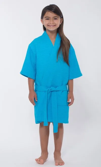 Kids Waffle Cotton Robe, Short V-Neck For Girls Sleepwear Loungewear
