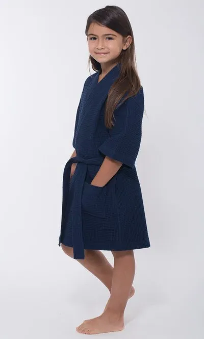 Kids Waffle Cotton Robe, Short V-Neck For Girls Sleepwear Loungewear