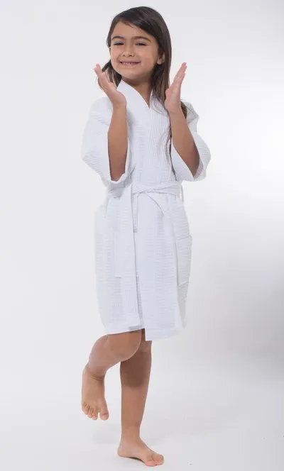 Kids Waffle Cotton Robe, Short V-Neck For Girls Sleepwear Loungewear