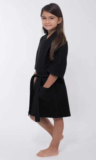 Kids Waffle Cotton Robe, Short V-Neck For Girls Sleepwear Loungewear
