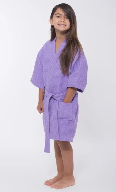 Kids Waffle Cotton Robe, Short V-Neck For Girls Sleepwear Loungewear