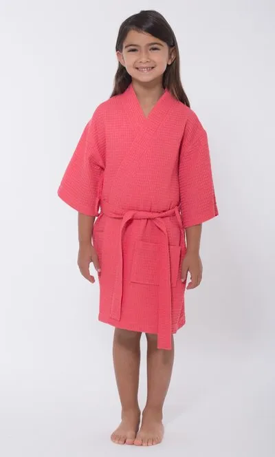 Kids Waffle Cotton Robe, Short V-Neck For Girls Sleepwear Loungewear