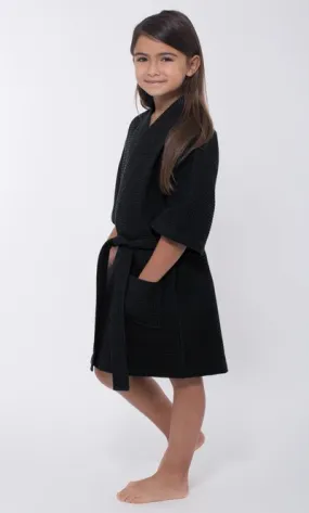 Kids Waffle Cotton Robe, Short V-Neck For Girls Sleepwear Loungewear
