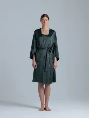 Long Silk Robe 'Meteya' in Rich Green