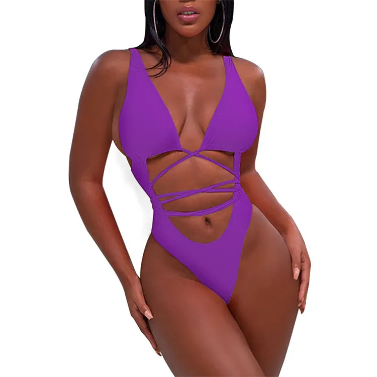 Low Back High Cut Cutout Animal Print Swimsuits