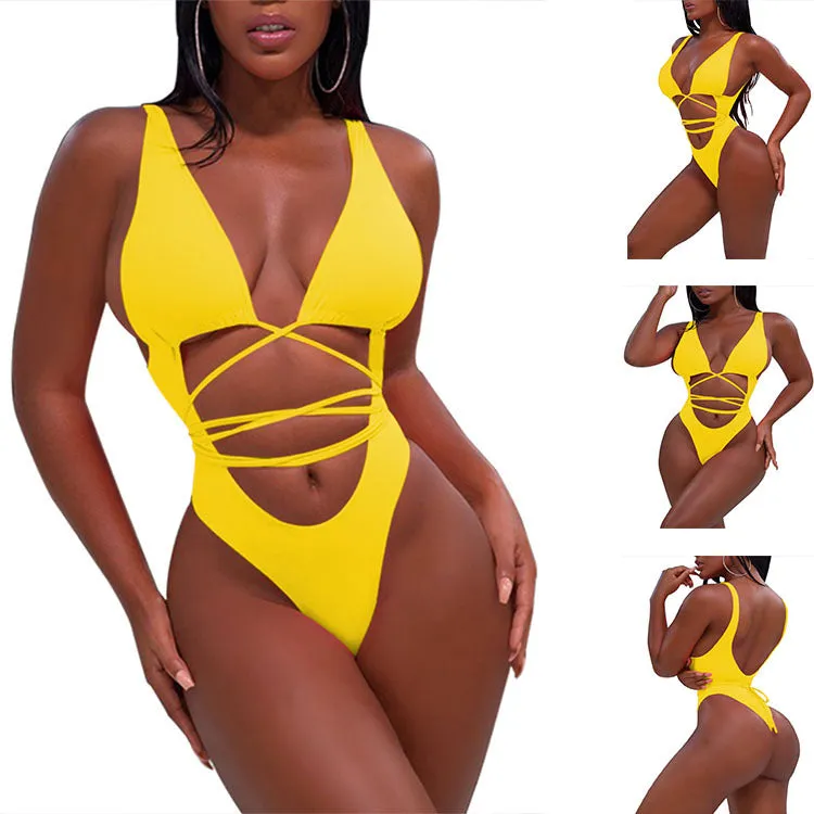 Low Back High Cut Cutout Animal Print Swimsuits