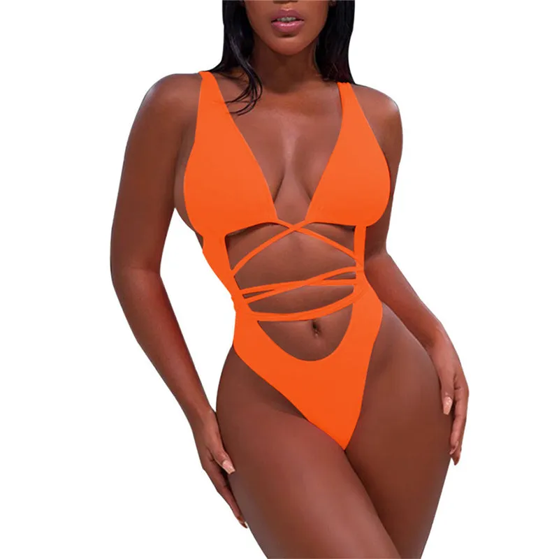 Low Back High Cut Cutout Animal Print Swimsuits