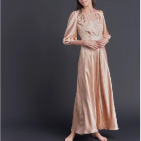 Maia Long Duster in Vintage Blush Silk Charmeuse