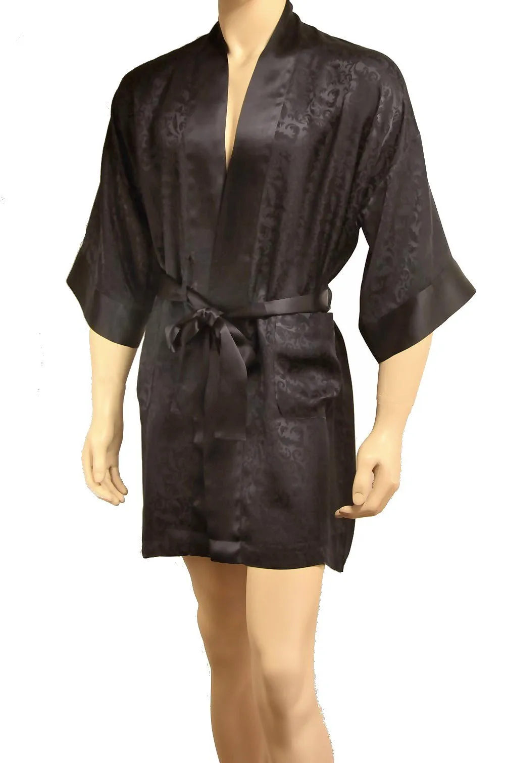 Men's Real Mulberry Silk Robe Kimono Short 38 Inch Long