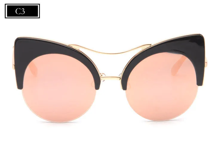 New Fahion Cat Eye Sunglasses Women Brand Designer Sun Glasses Mirror High Quality Oversized Shades