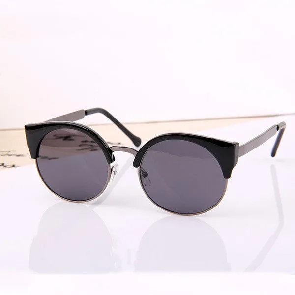New Fashion Retro Designer Women Round Circle Glasses Cat Eye Semi-Rimless Vintage Sunglasses Goggles
