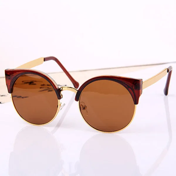 New Fashion Retro Designer Women Round Circle Glasses Cat Eye Semi-Rimless Vintage Sunglasses Goggles