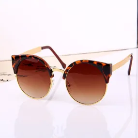 New Fashion Retro Designer Women Round Circle Glasses Cat Eye Semi-Rimless Vintage Sunglasses Goggles