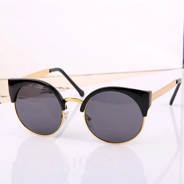 New Fashion Retro Designer Women Round Circle Glasses Cat Eye Semi-Rimless Vintage Sunglasses Goggles