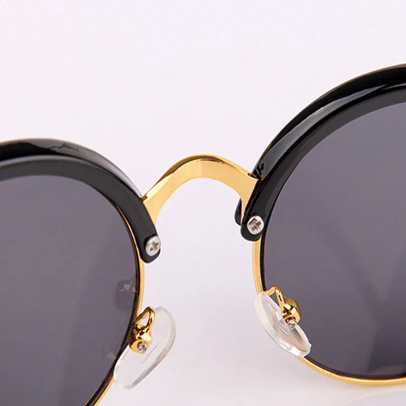 New Fashion Retro Designer Women Round Circle Glasses Cat Eye Semi-Rimless Vintage Sunglasses Goggles