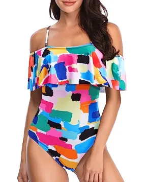 One Piece Vintage Off Shoulder Swimsuits