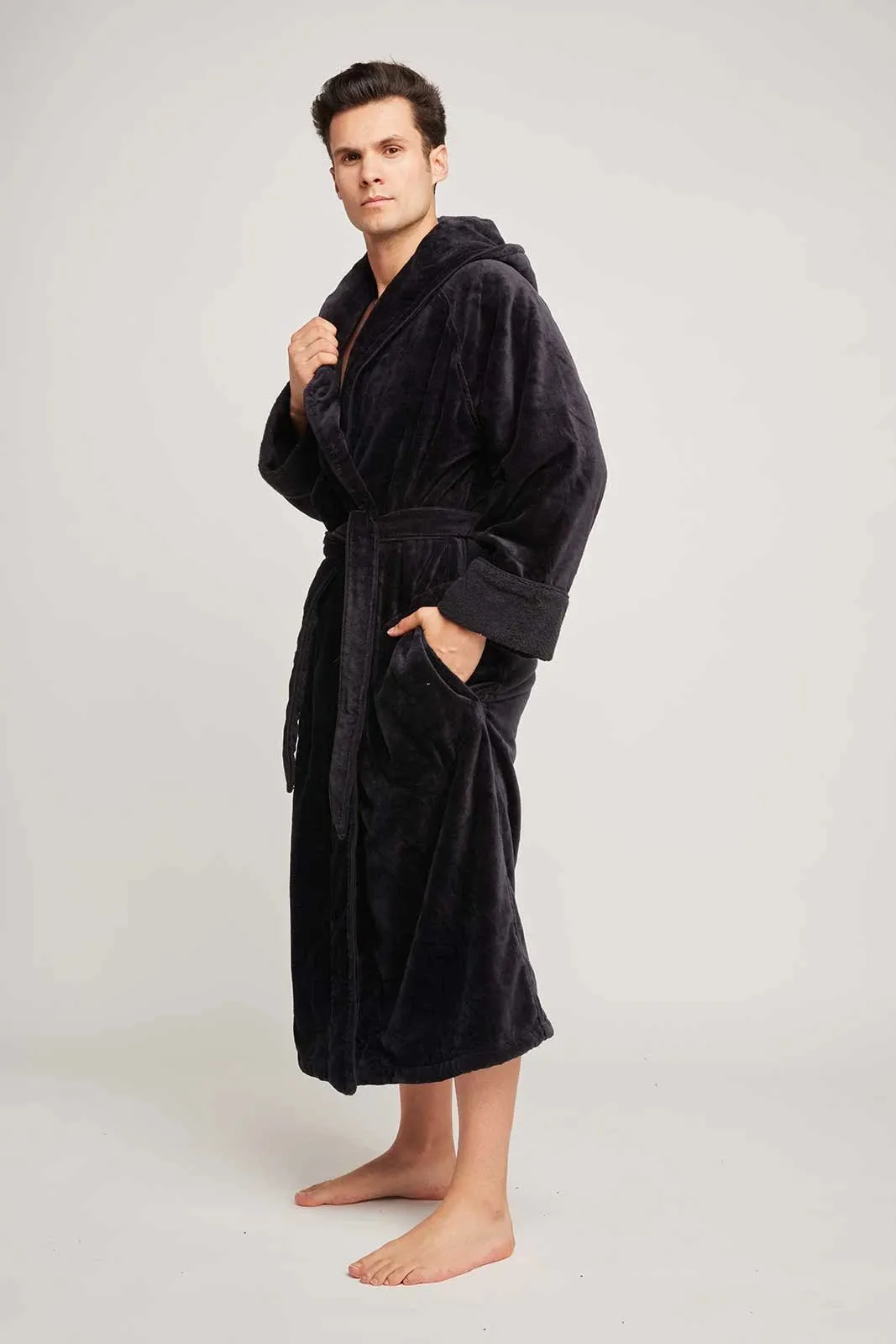 Organic Cotton Hooded Robe - In Black