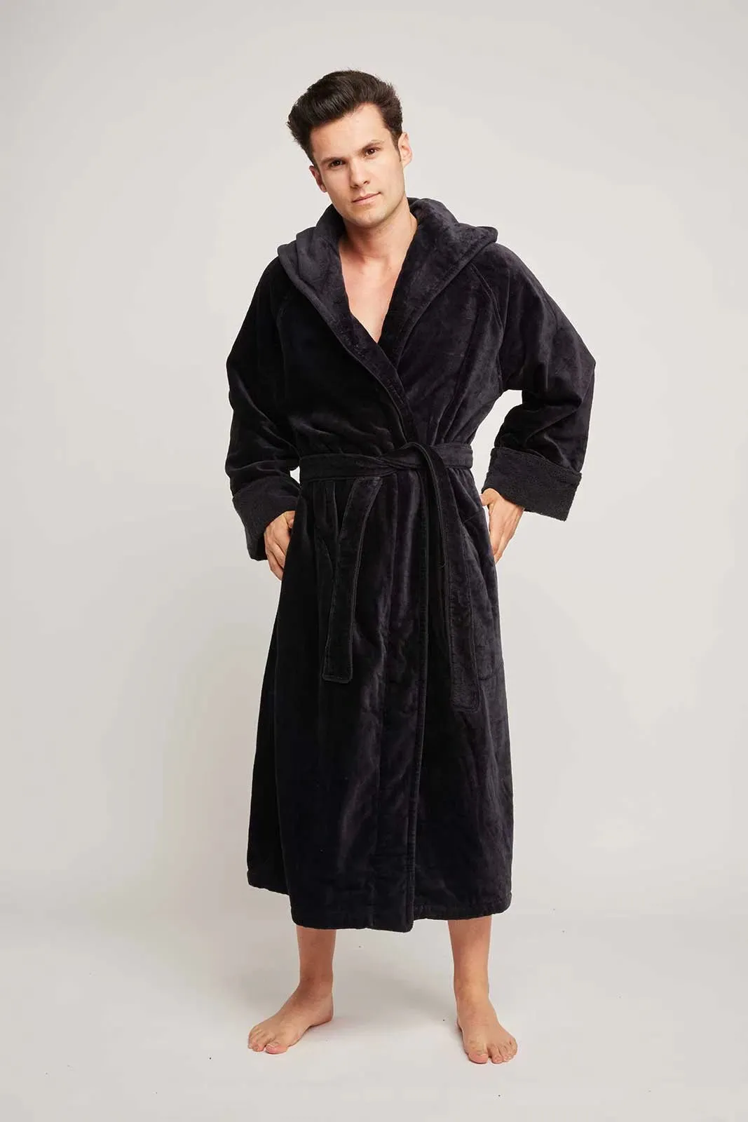 Organic Cotton Hooded Robe - In Black