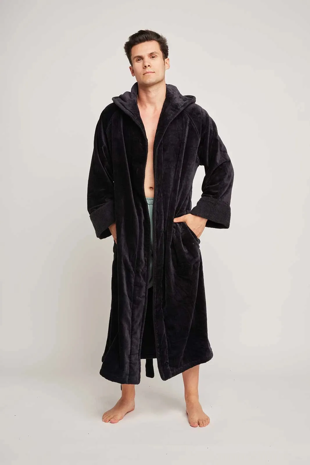 Organic Cotton Hooded Robe - In Black