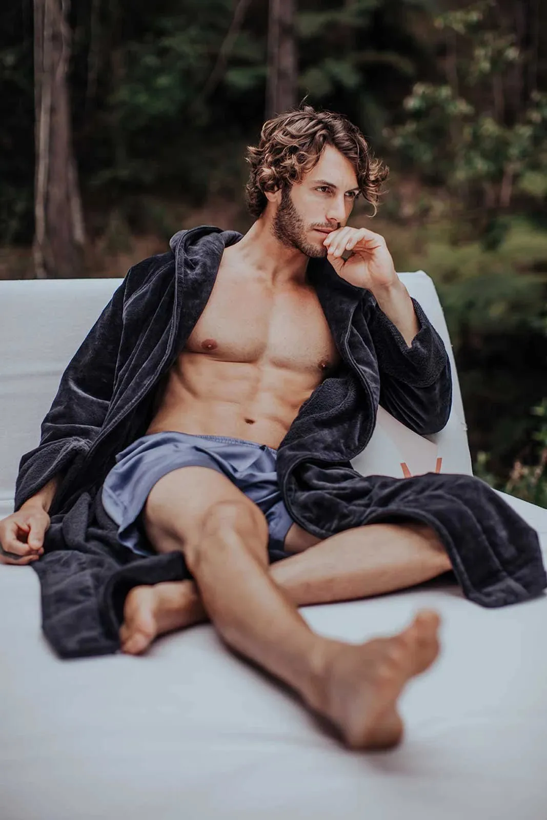 Organic Cotton Hooded Robe - In Black