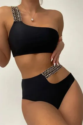 Patchwork On-trend Asymmetric High Waist Bikini