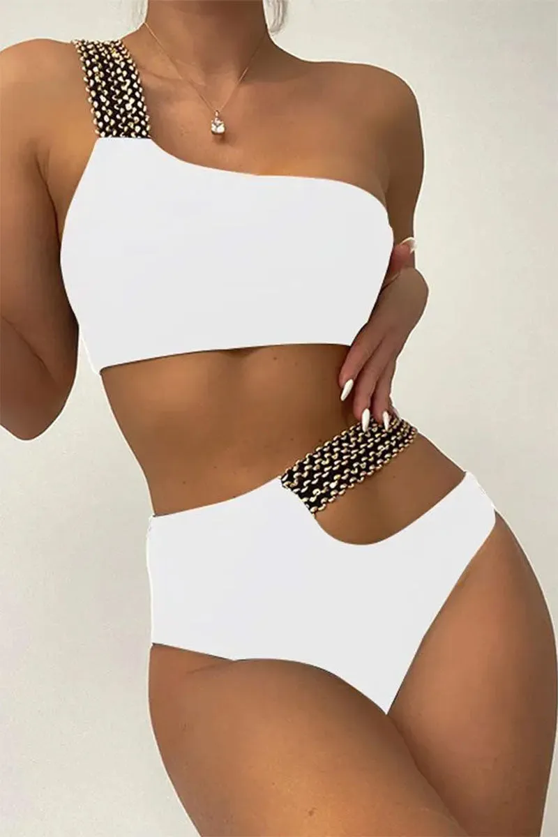 Patchwork On-trend Asymmetric High Waist Bikini