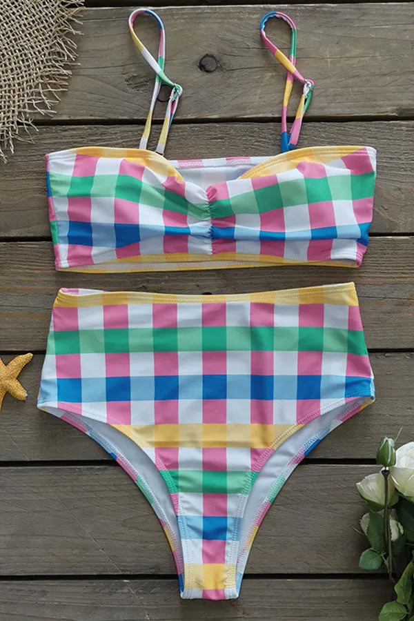 Plaid Colorful High Waist Bikini