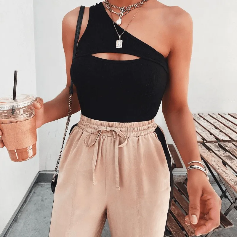 Plain One Shoulder Cutout High Cut Swimsuits