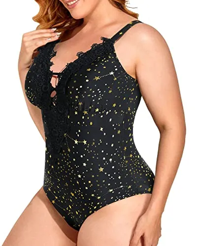Plunging Sexy Plus Size One Piece Swimsuits For Women-Gold Stars