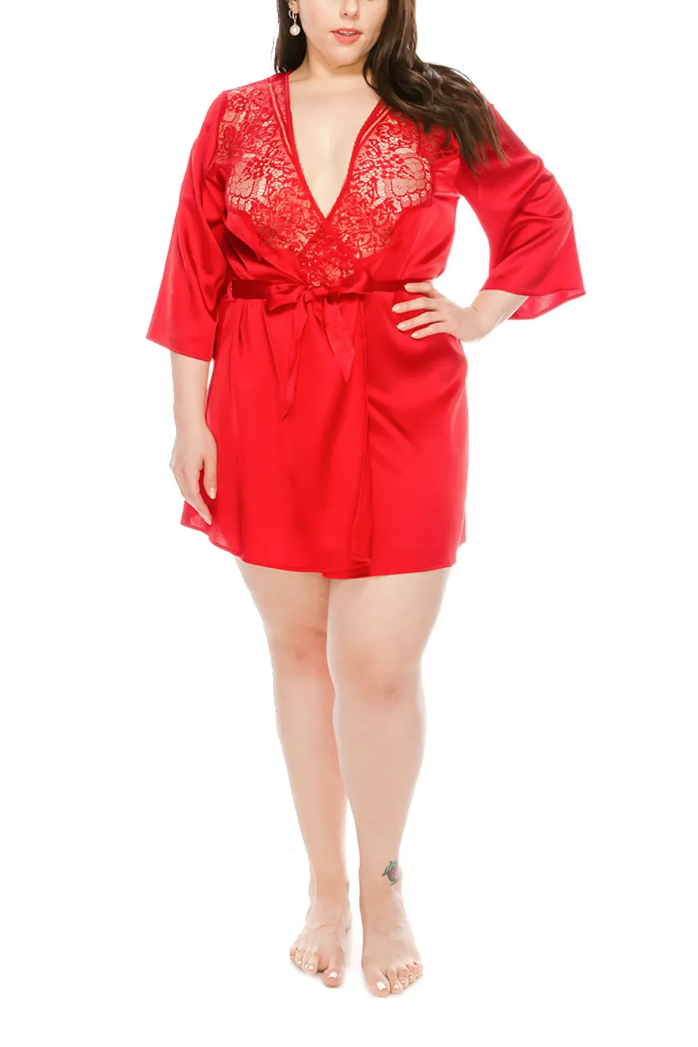 Plus Satin Robes w/ Lace