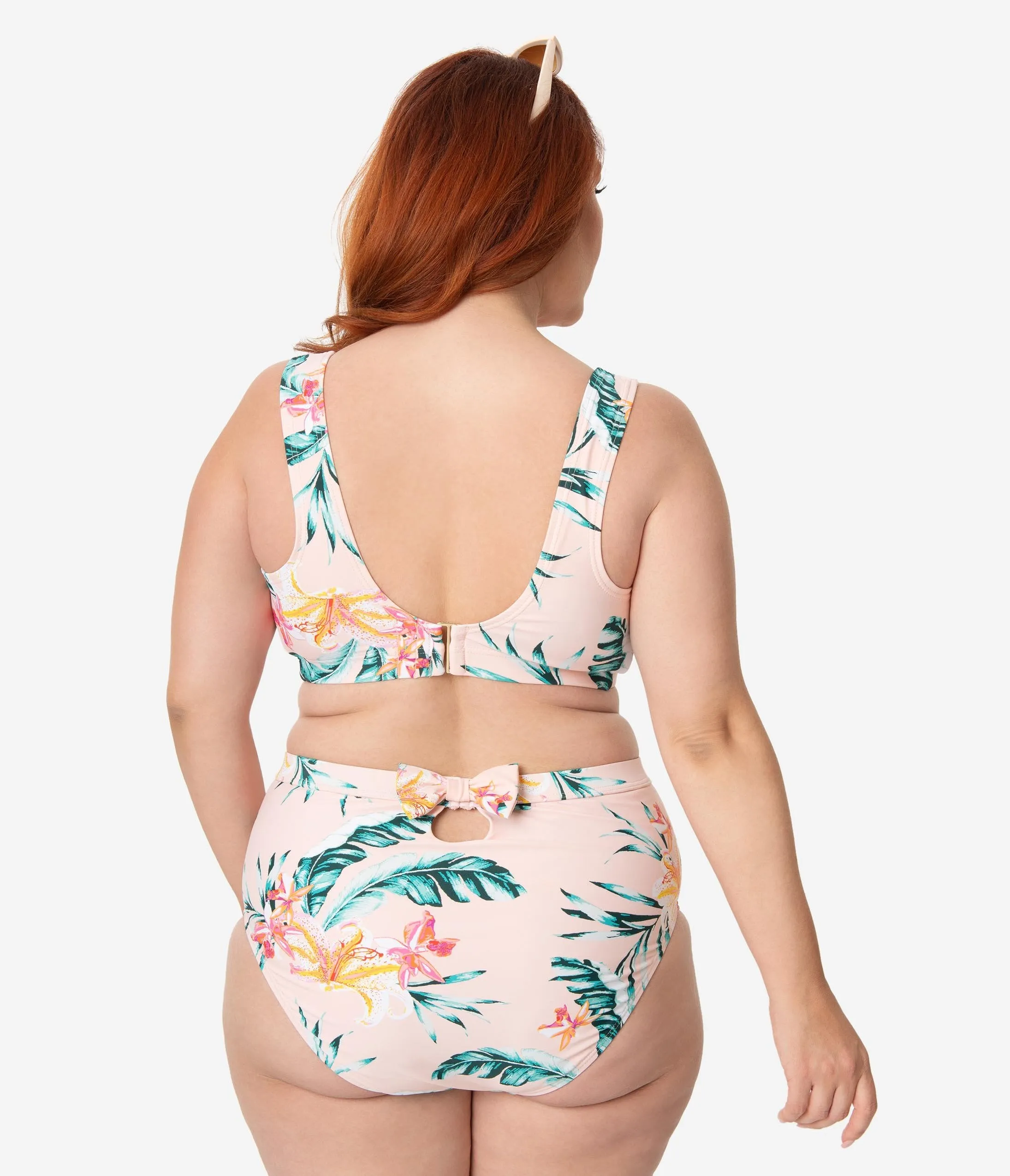 Plus Size Blush Pink Floral Print Brittany Swim Top