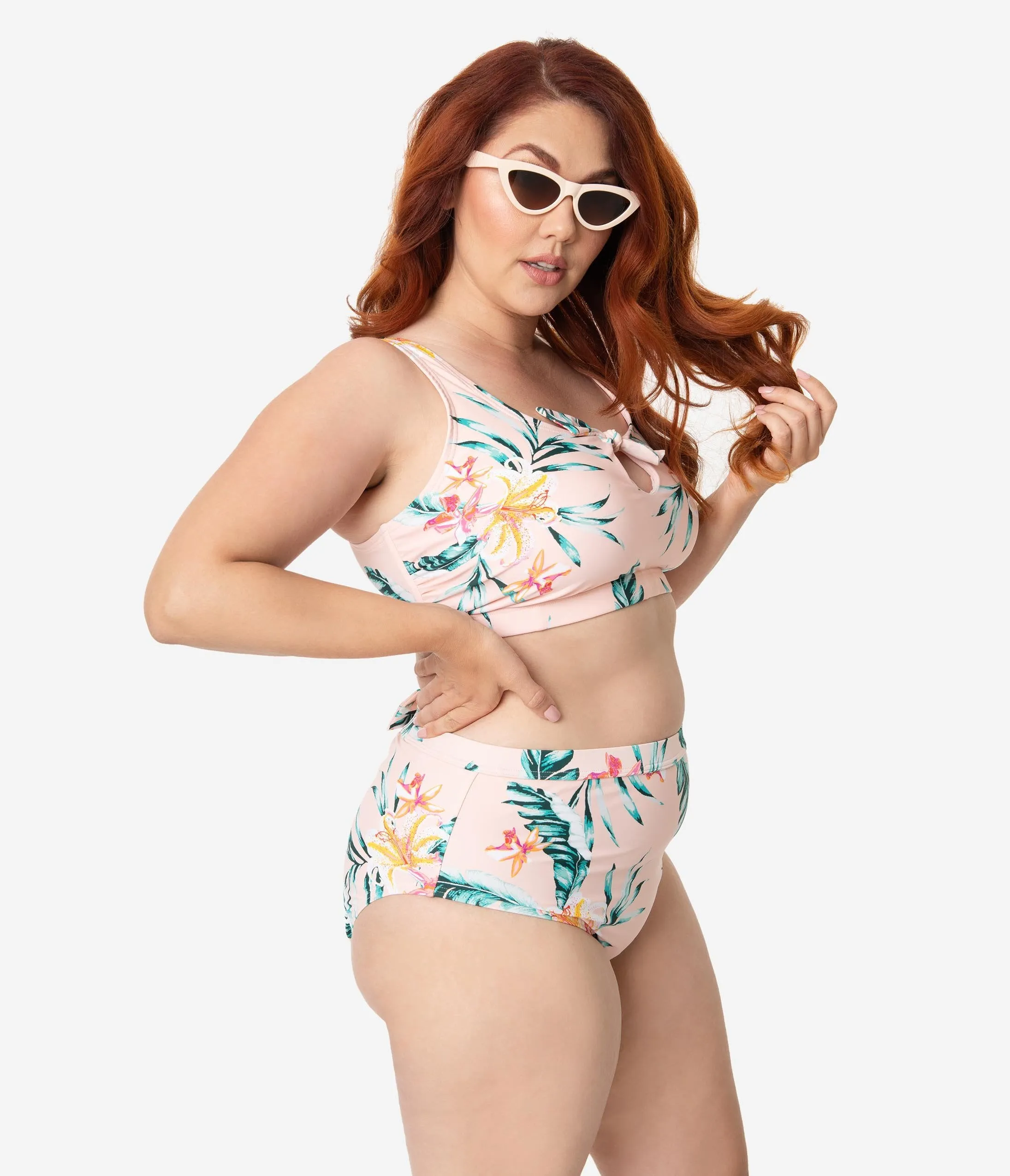 Plus Size Blush Pink Floral Print Brittany Swim Top